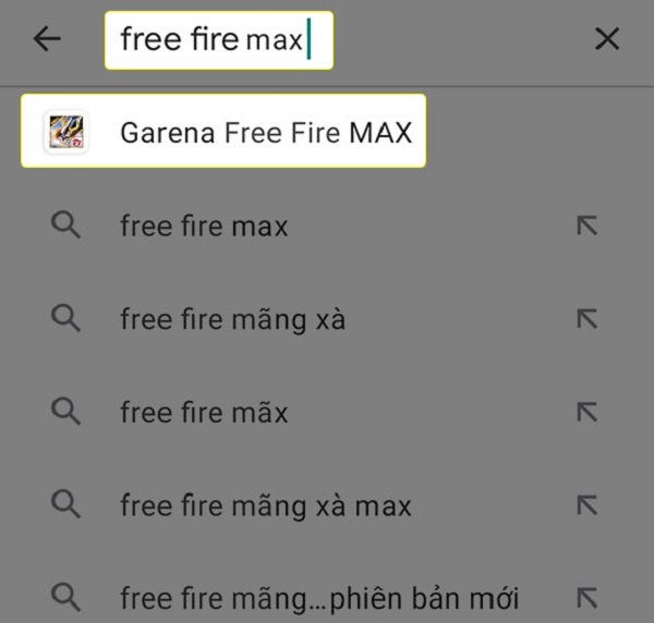 Tìm kiếm Free Fire Max trên dt android 